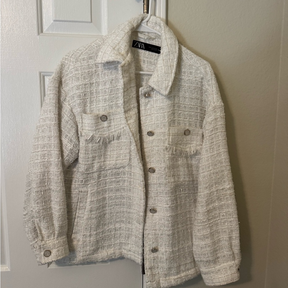 Zara white/cream tweed Textured Jacket